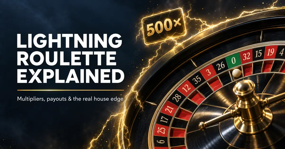 A roulette wheel framed by golden lightning and a 500× multiplier beside the title “Lightning Roulette Explained” and a subtitle about multipliers, payouts and the real house edge.